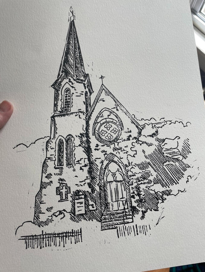 Linocut Church Linocut Church